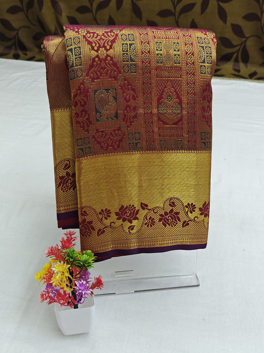 Traditional Maroon Bridal Silk Saree with Gold Border