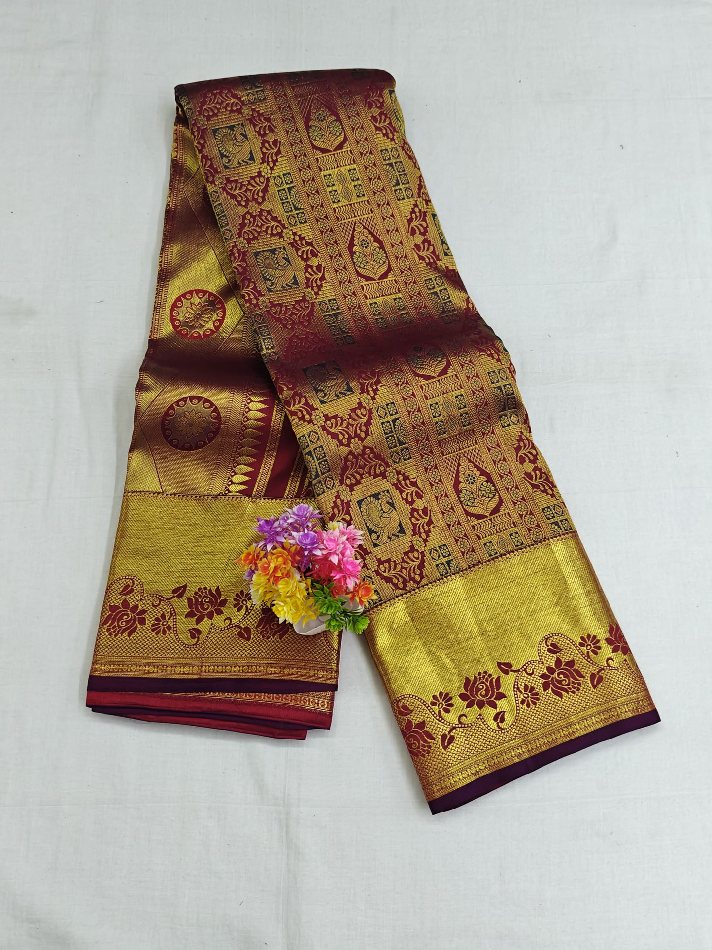 Traditional Maroon Bridal Silk Saree with Gold Border