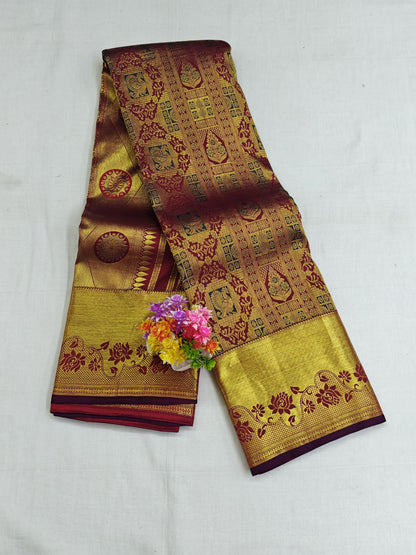 Traditional Maroon Bridal Silk Saree with Gold Border