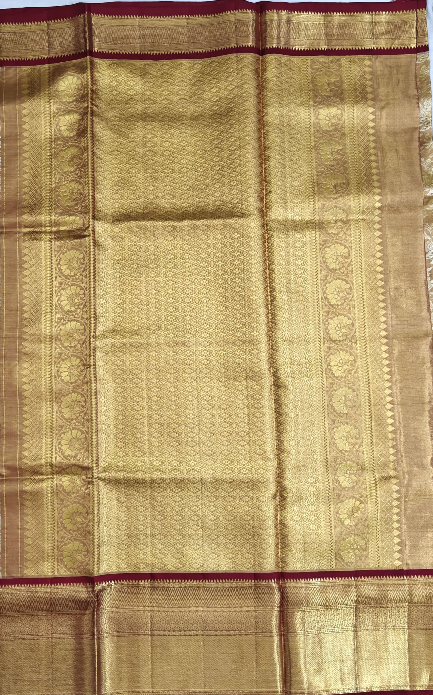 Gold Tissue Silk Saree with Maroon Border