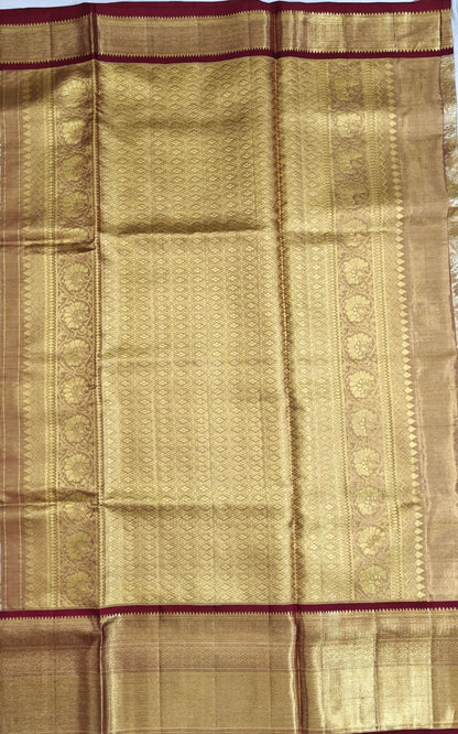 Gold Tissue Silk Saree with Maroon Border