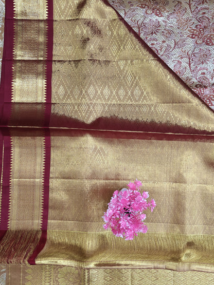 Gold Tissue Silk Saree with Maroon Border