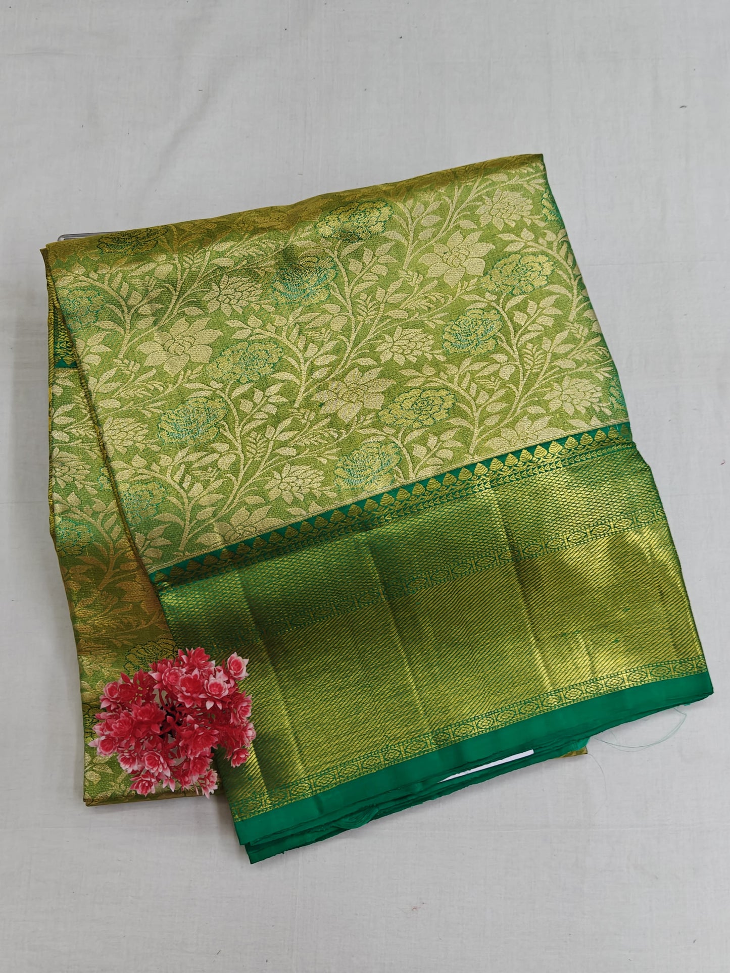 Lite Green Tissue Silk Saree with Dark Green Border