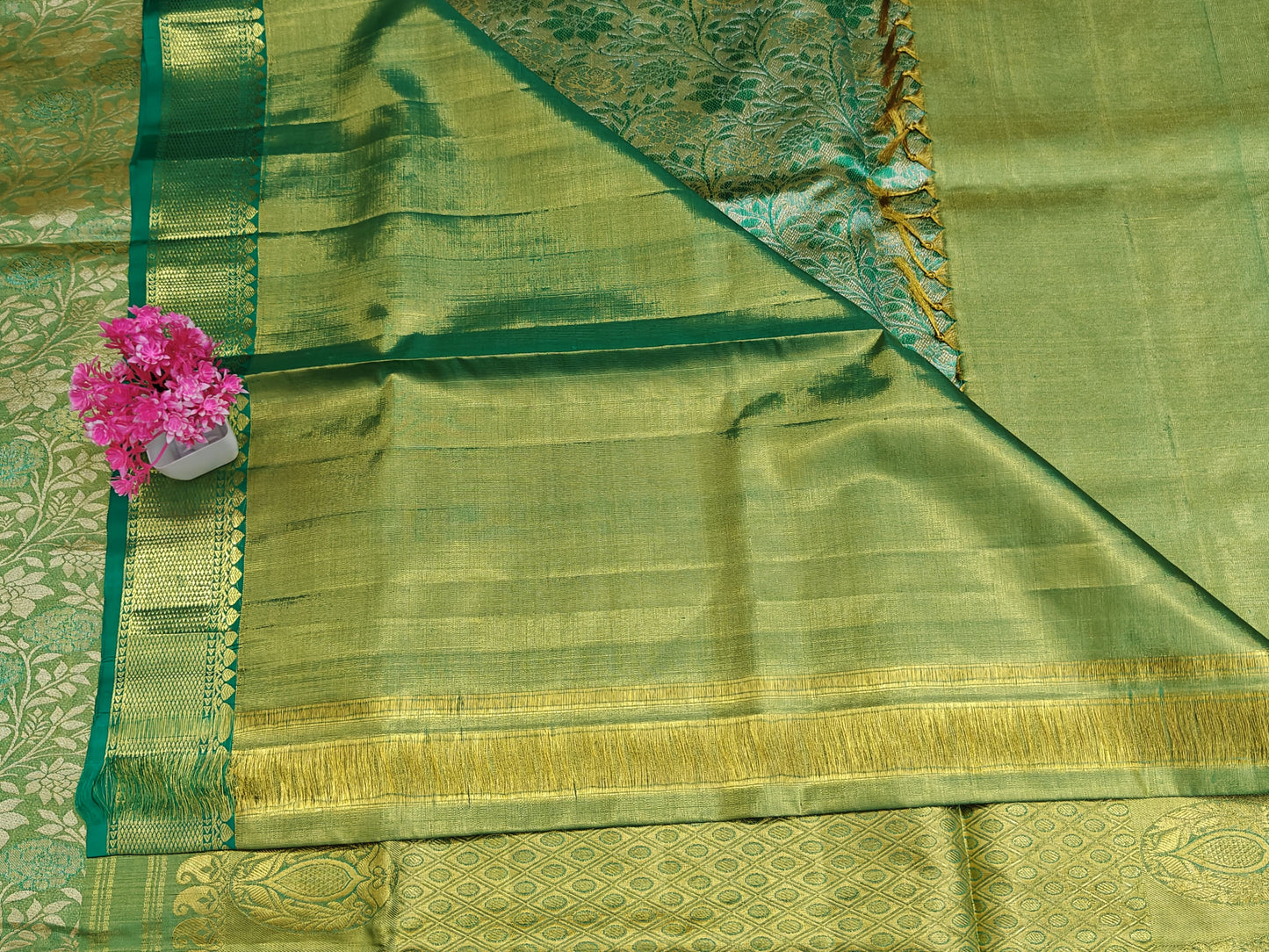 Lite Green Tissue Silk Saree with Dark Green Border