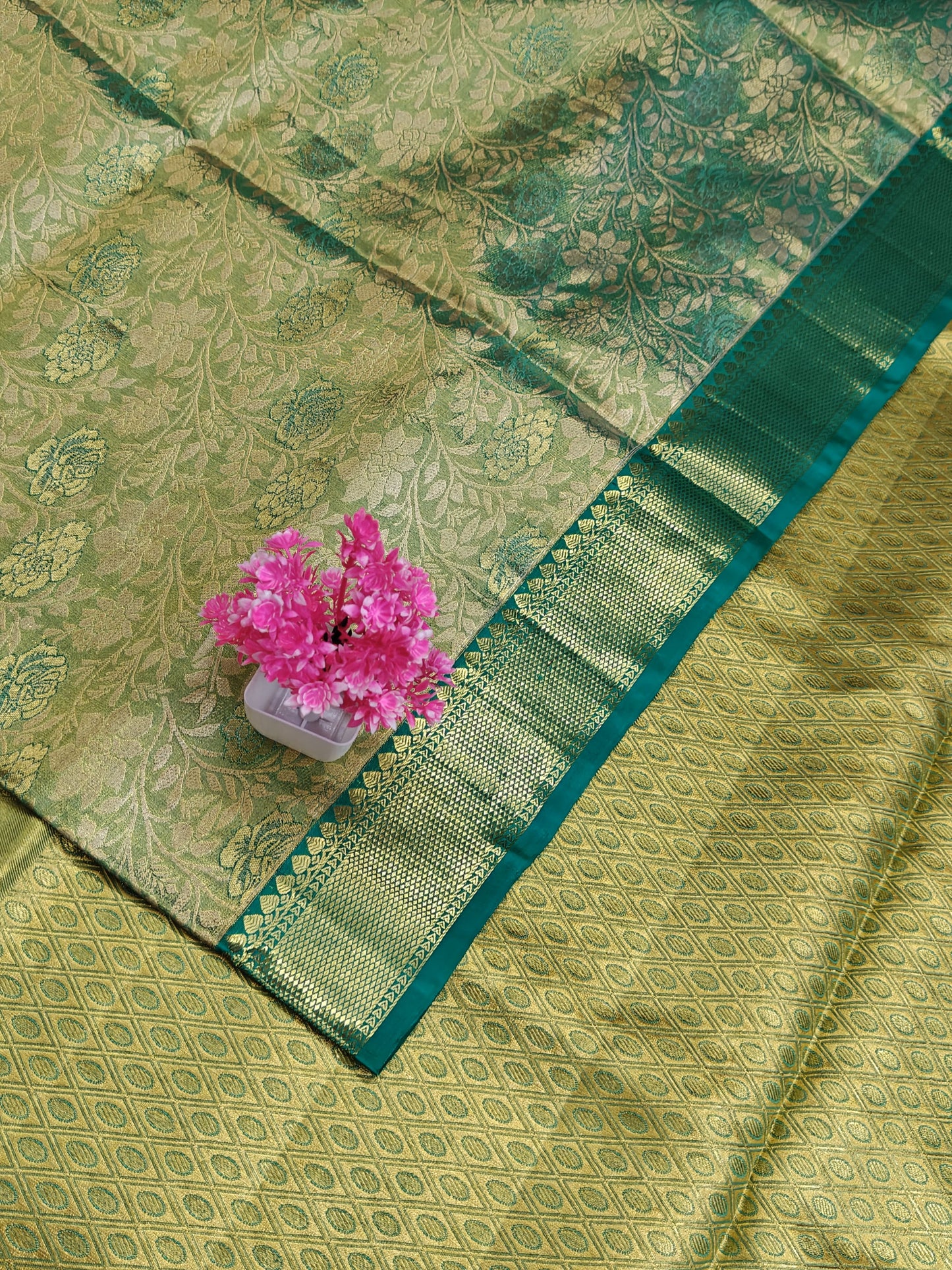 Lite Green Tissue Silk Saree with Dark Green Border