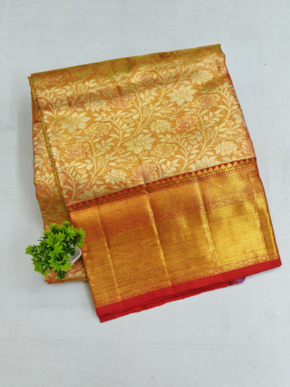 Orange Tissue Silk Saree with Red Border
