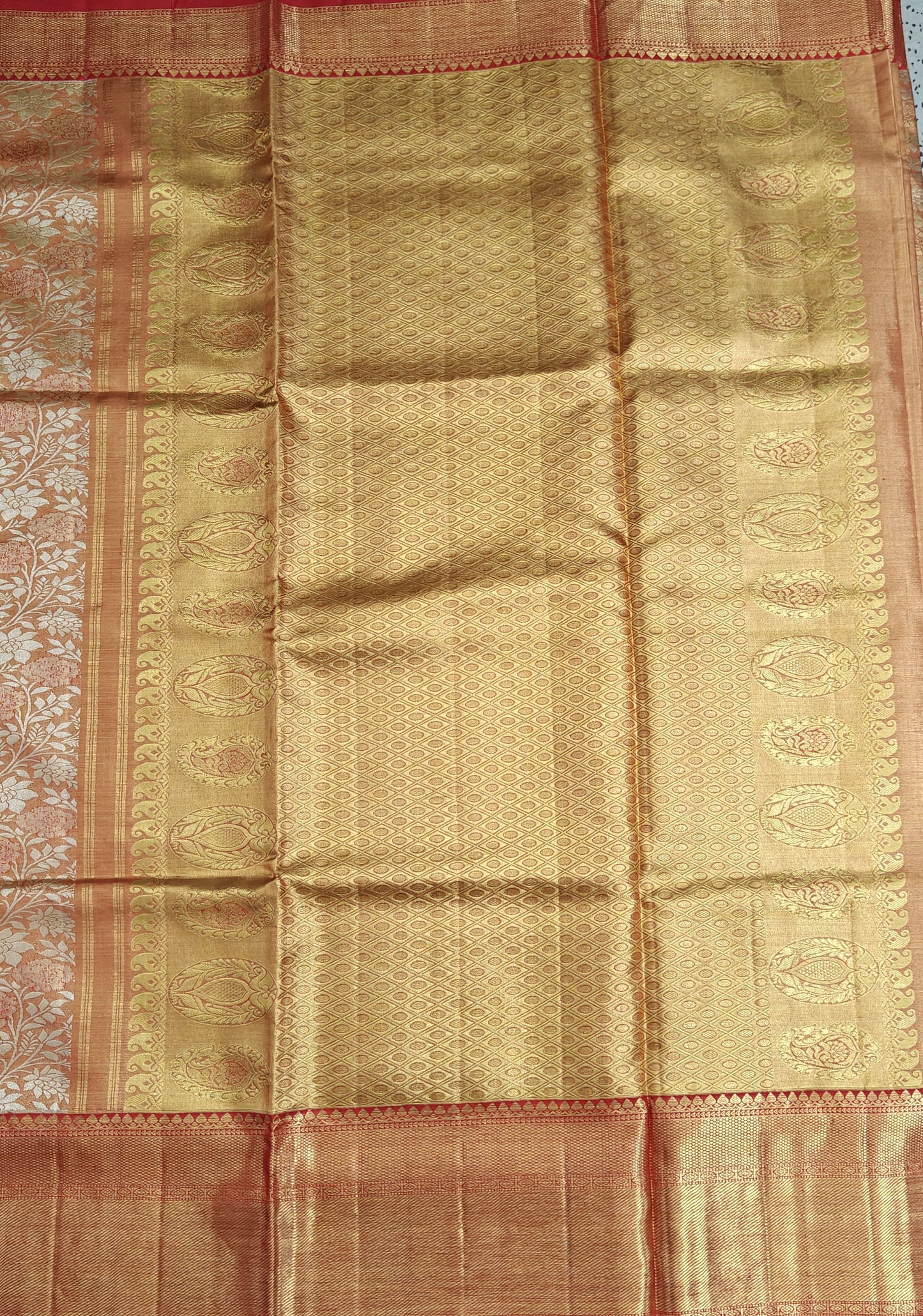 Orange Tissue Silk Saree with Red Border