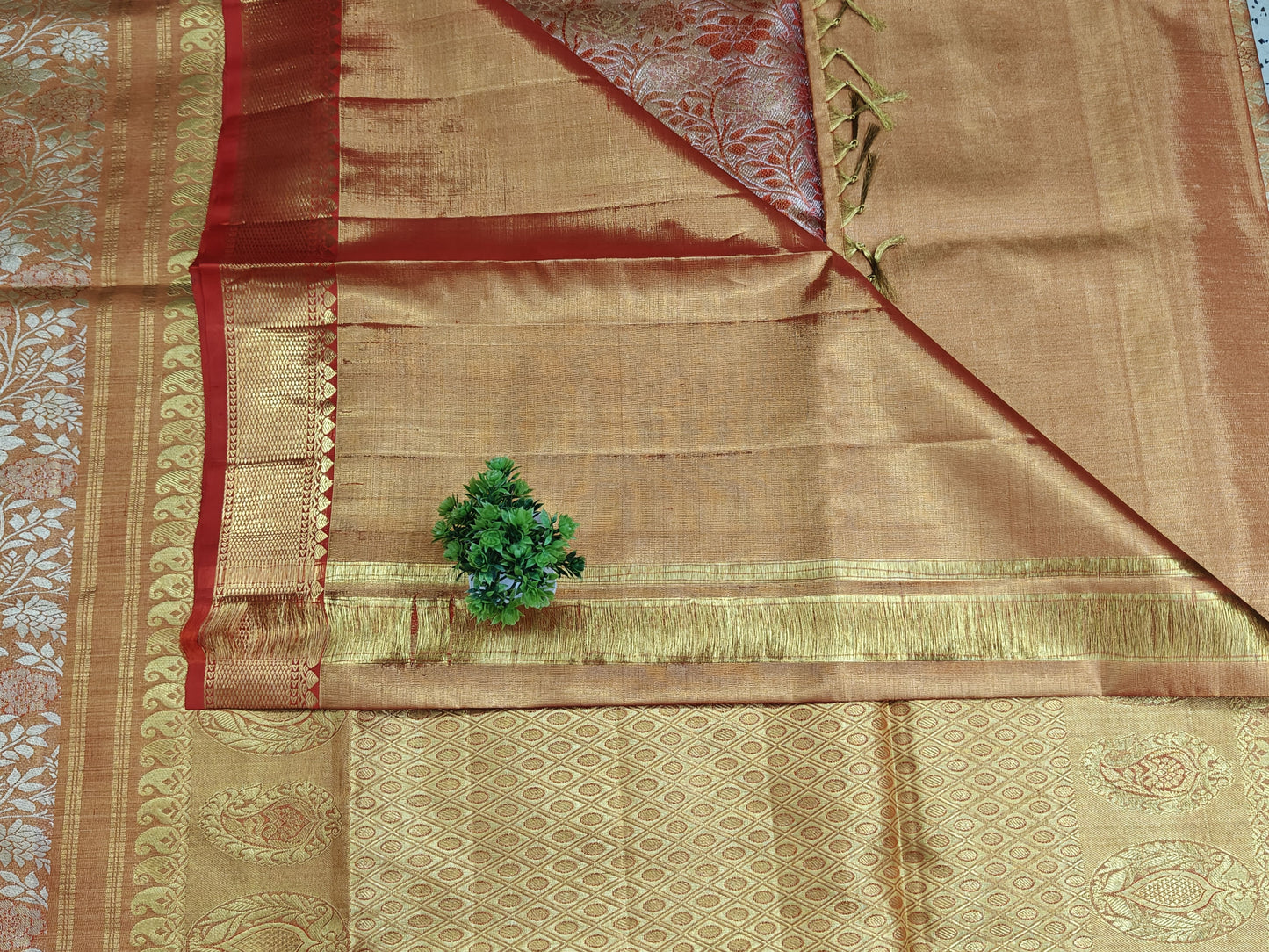 Orange Tissue Silk Saree with Red Border