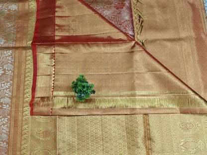 Orange Tissue Silk Saree with Red Border