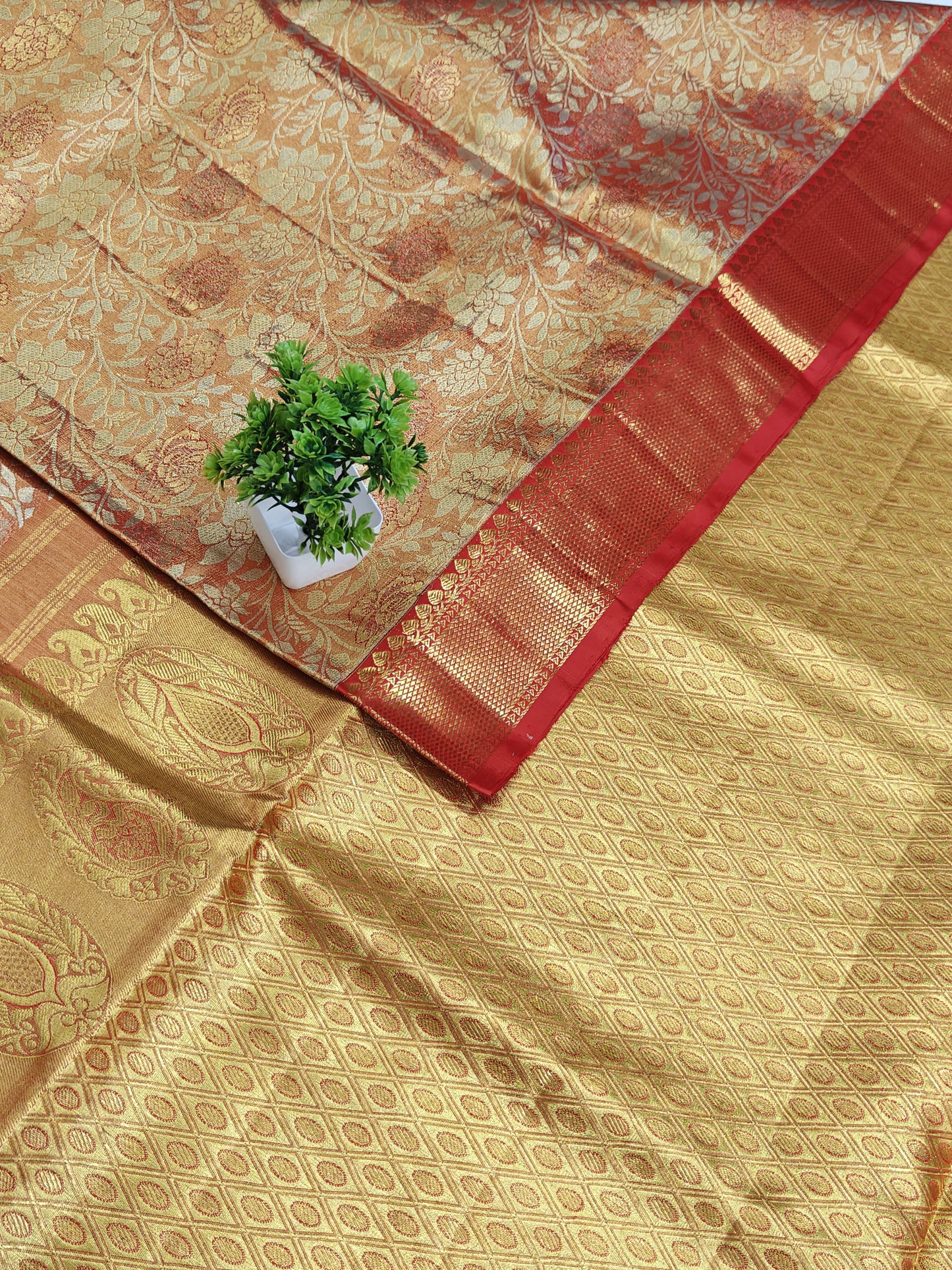 Orange Tissue Silk Saree with Red Border