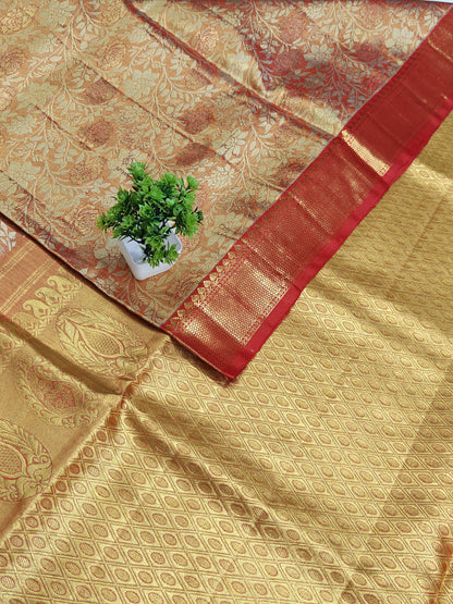 Orange Tissue Silk Saree with Red Border
