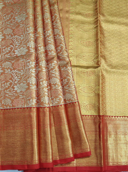 Orange Tissue Silk Saree with Red Border