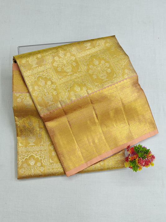 Gold Tissue Silk Saree with Pink Border