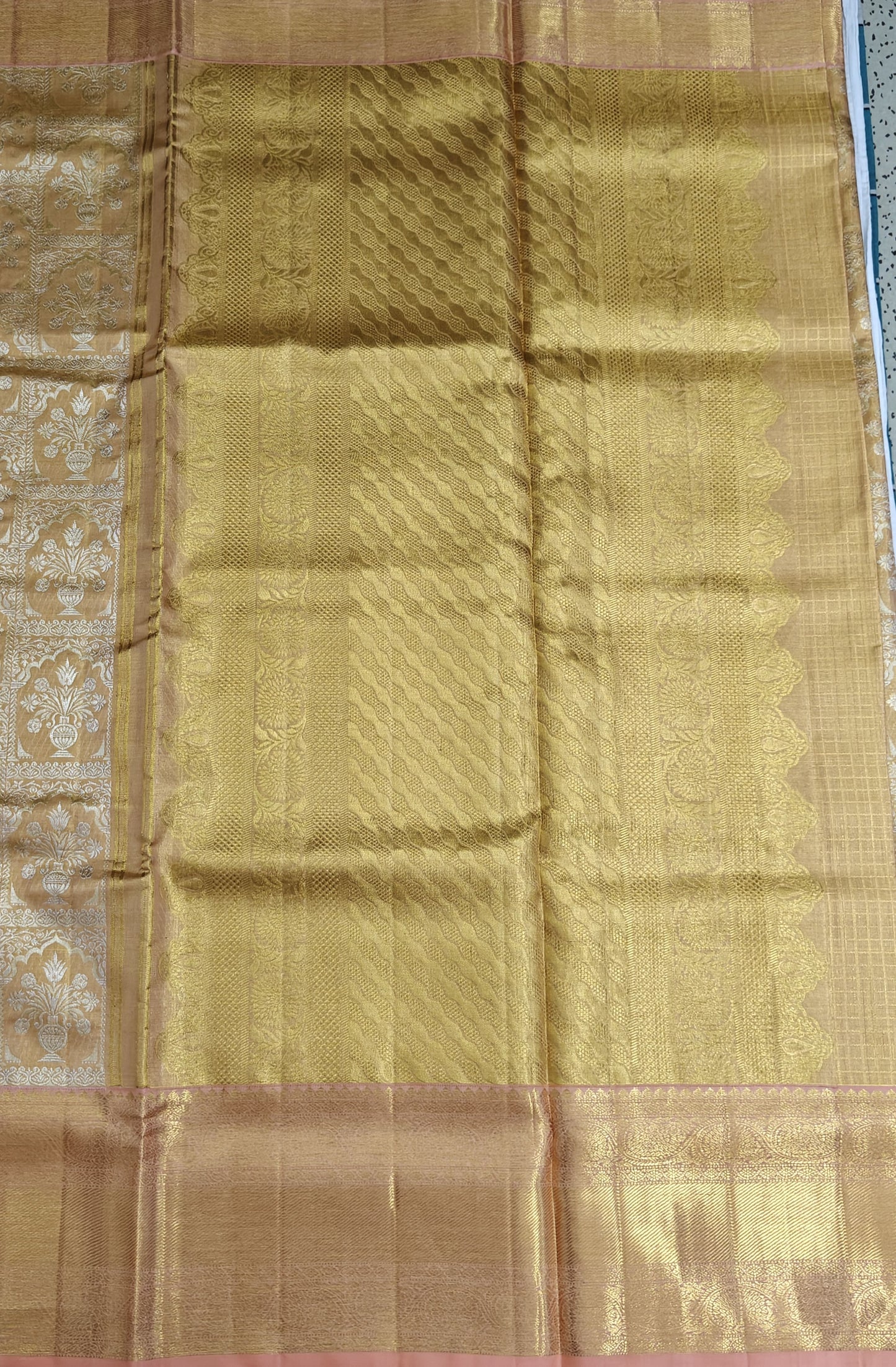Gold Tissue Silk Saree with Pink Border