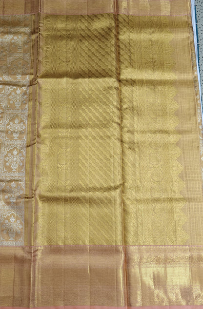 Gold Tissue Silk Saree with Pink Border