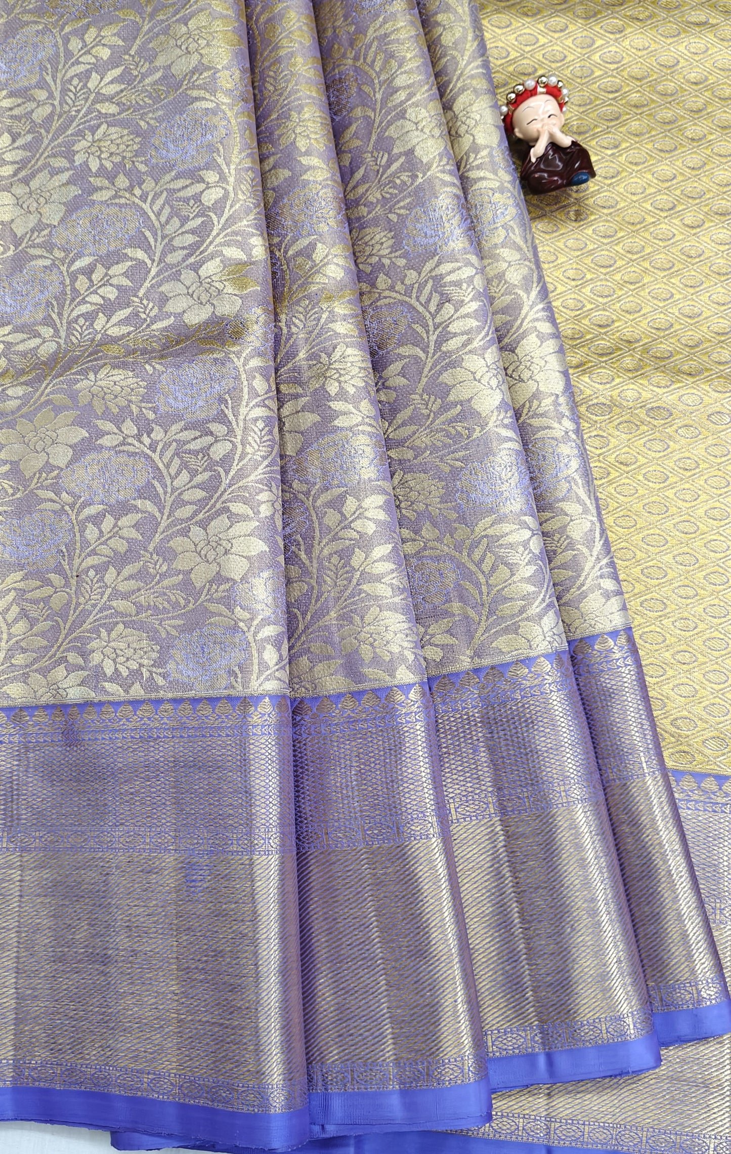 Gold Tissue Silk Saree with Purple Border
