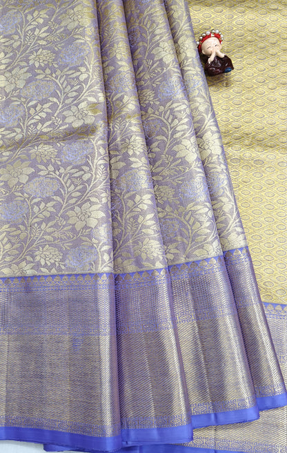 Gold Tissue Silk Saree with Purple Border