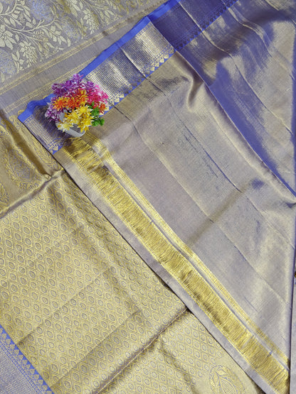 Gold Tissue Silk Saree with Purple Border