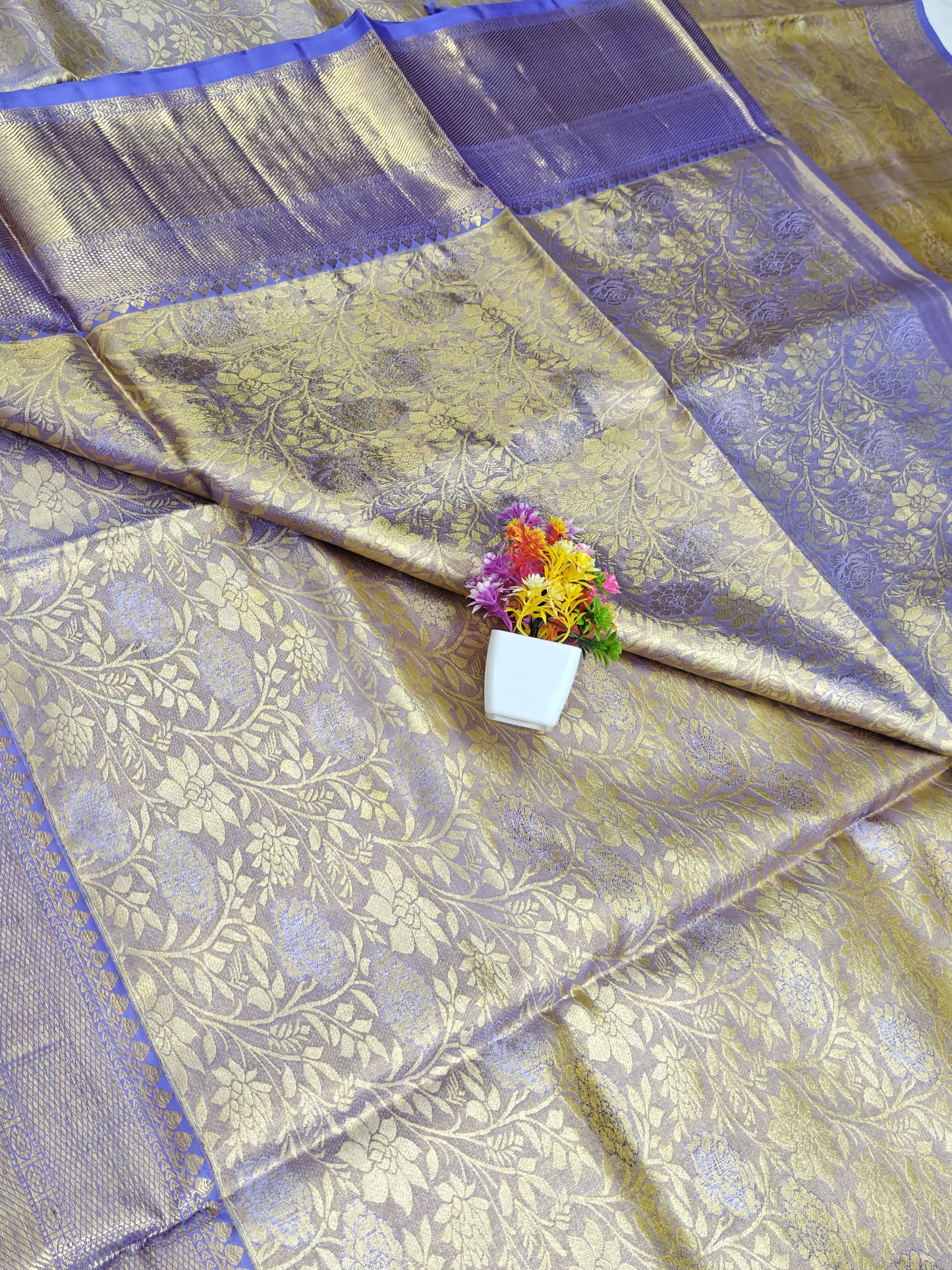Gold Tissue Silk Saree with Purple Border