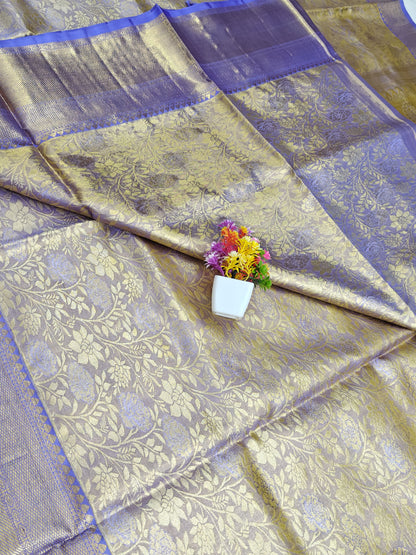 Gold Tissue Silk Saree with Purple Border