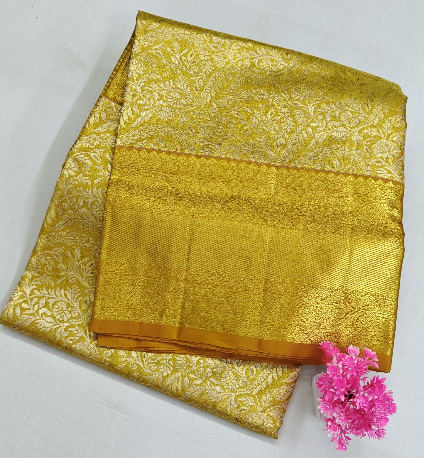 Gold Tissue Silk Saree with Mustard Border