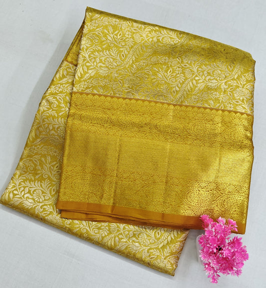 Gold Tissue Silk Saree with Mustard Border