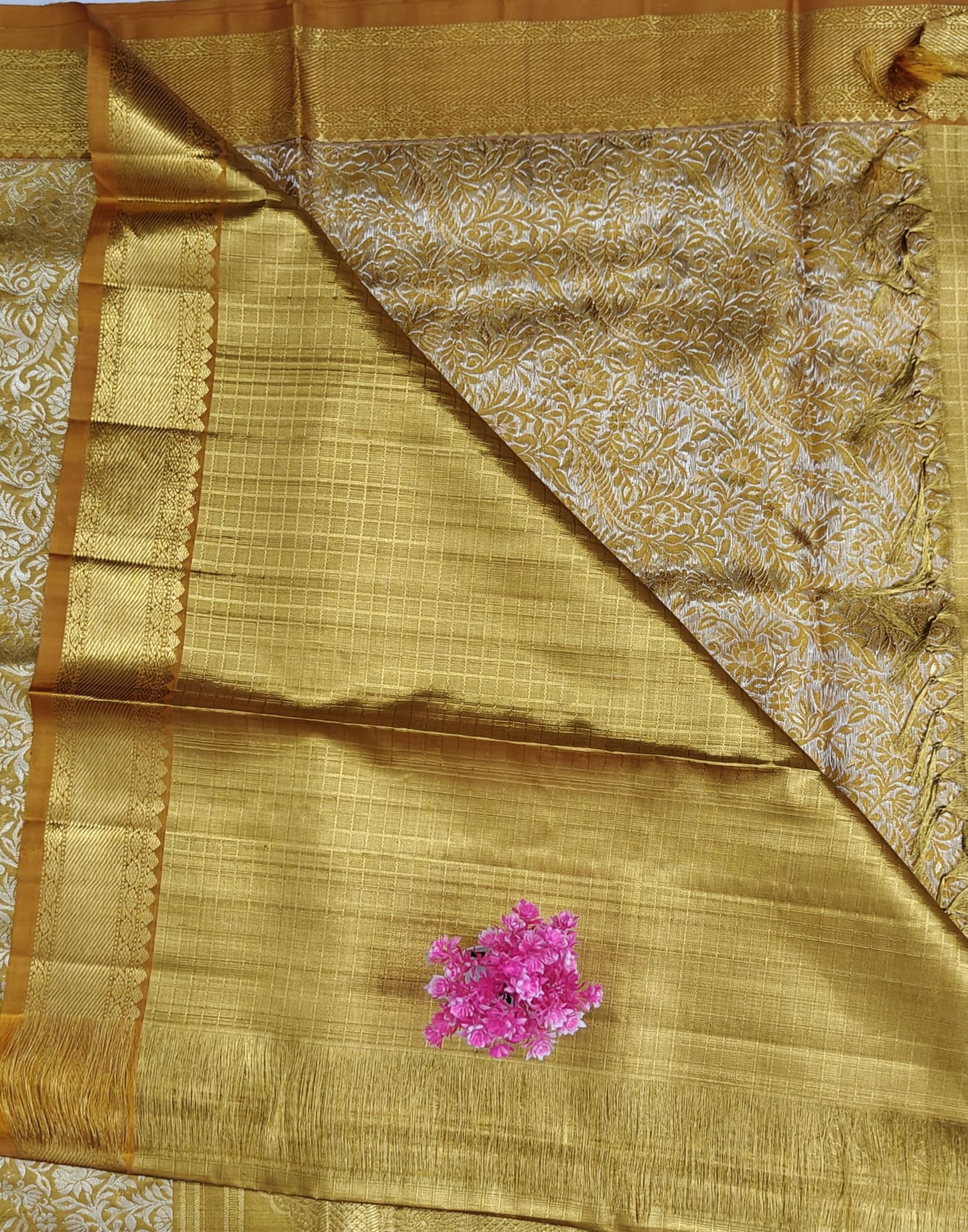 Gold Tissue Silk Saree with Mustard Border