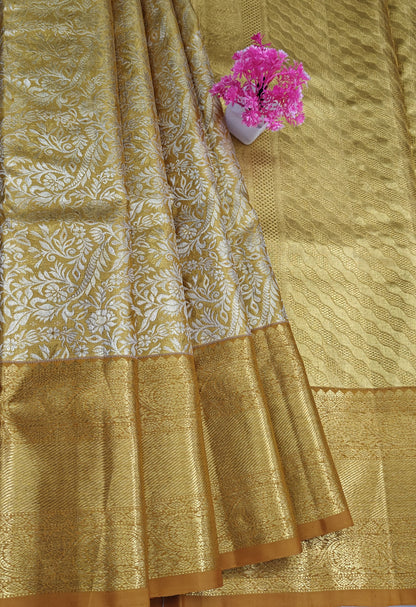 Gold Tissue Silk Saree with Mustard Border