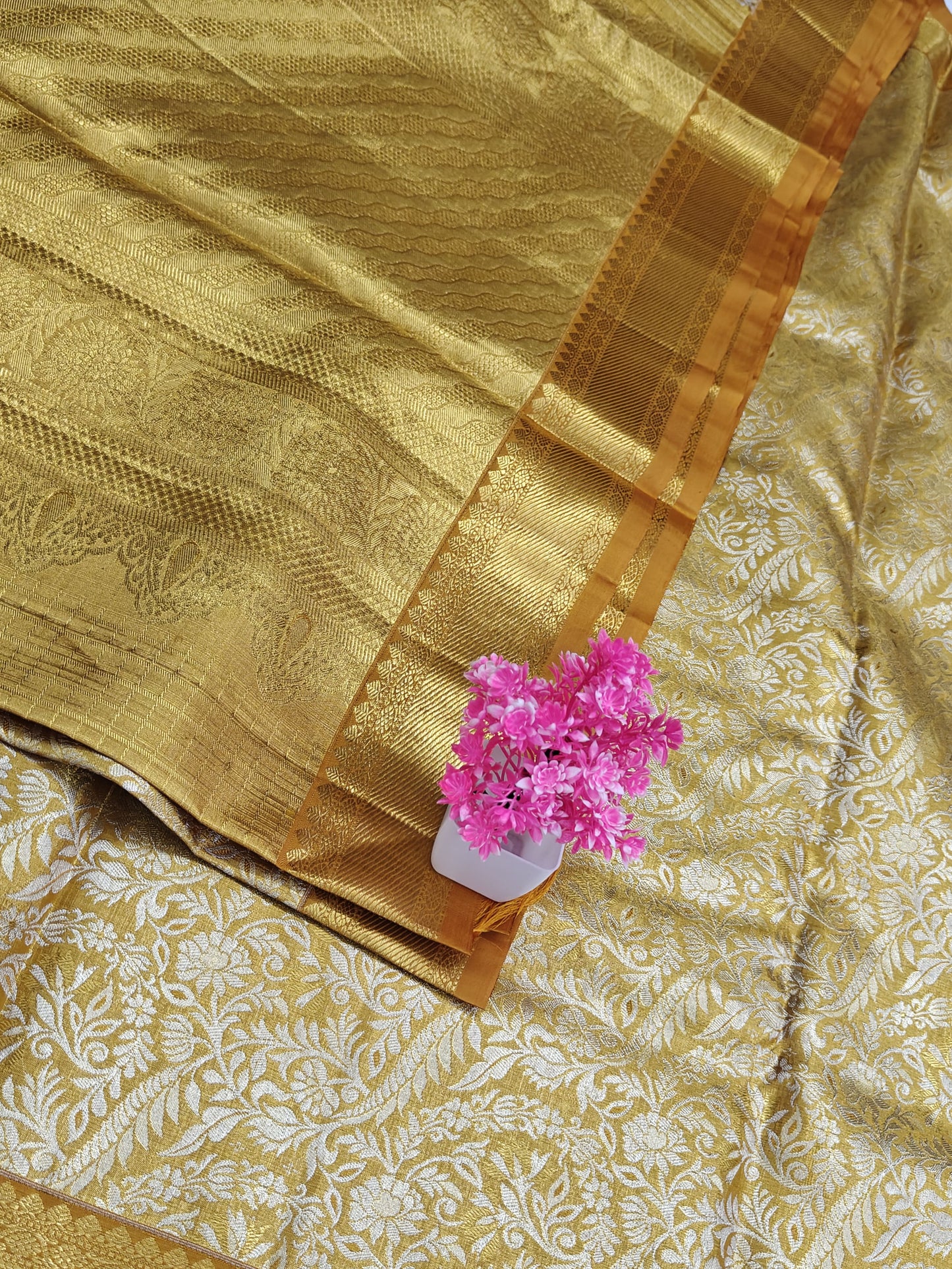 Gold Tissue Silk Saree with Mustard Border