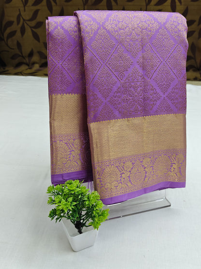 Lavender Bridal Silk Saree with Gold Border