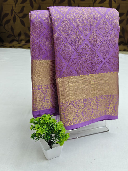 Lavender Bridal Silk Saree with Gold Border