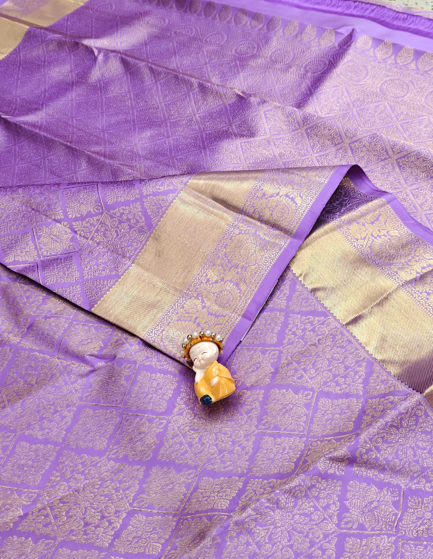 Lavender Bridal Silk Saree with Gold Border