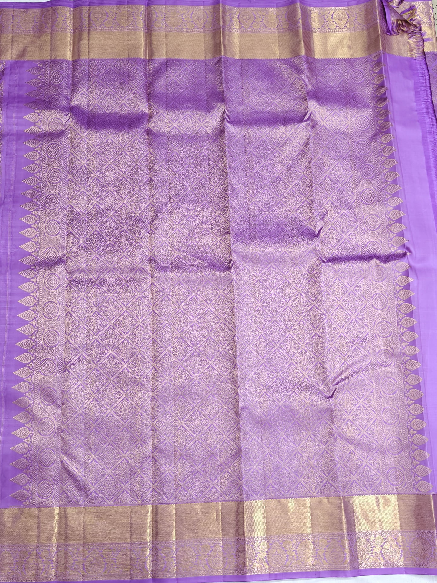 Lavender Bridal Silk Saree with Gold Border