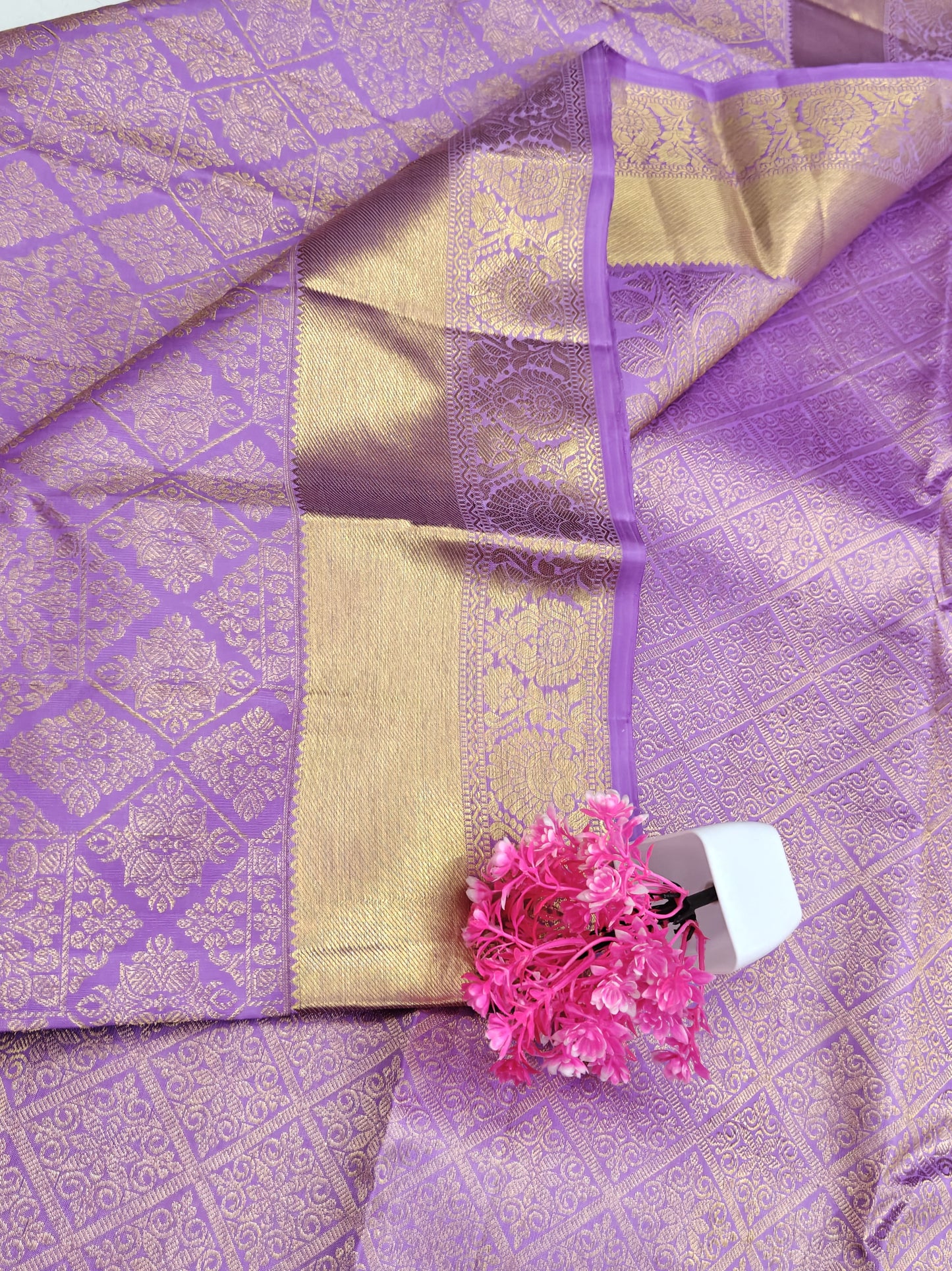 Lavender Bridal Silk Saree with Gold Border
