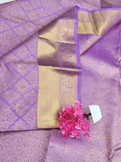 Lavender Bridal Silk Saree with Gold Border