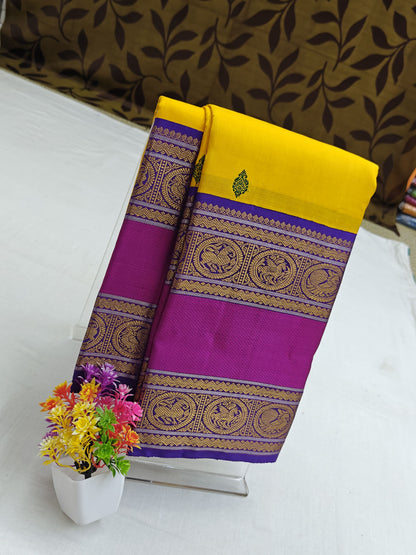 Bright Yellow Korvai Silk Saree