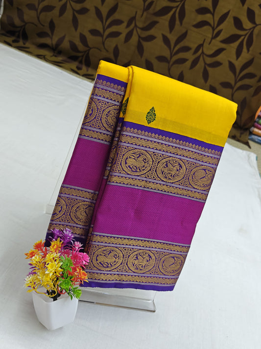 Bright Yellow Korvai Silk Saree