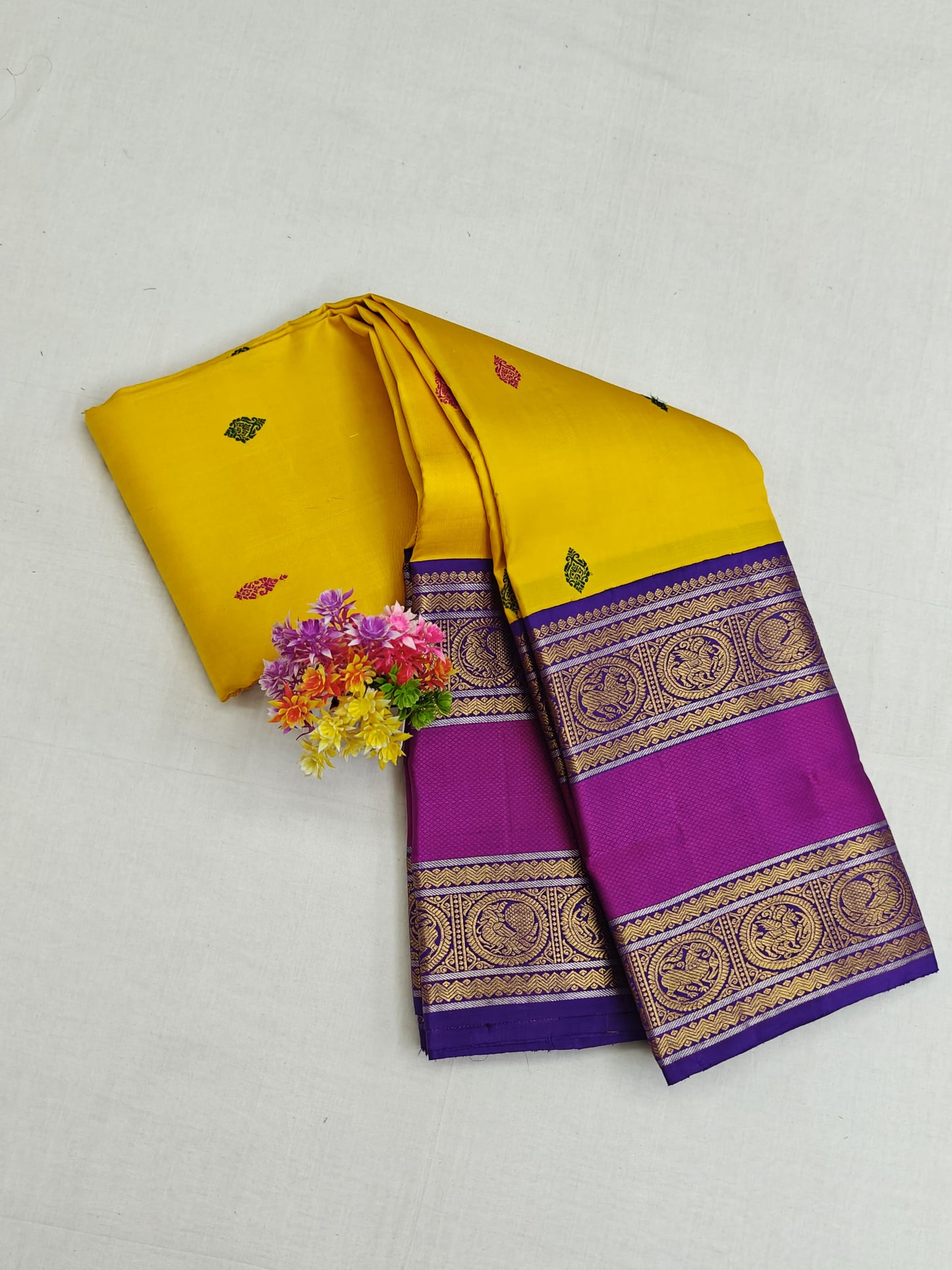 Bright Yellow Korvai Silk Saree