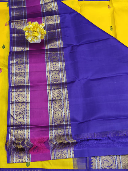 Bright Yellow Korvai Silk Saree