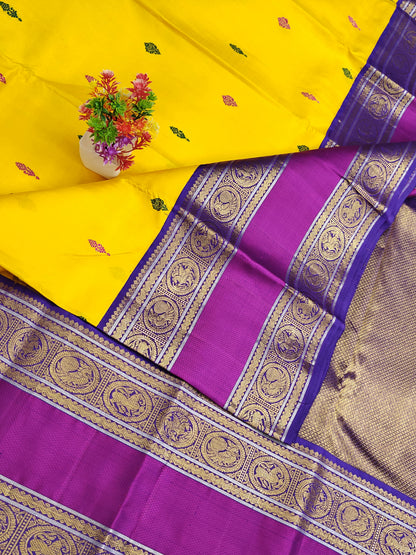 Bright Yellow Korvai Silk Saree