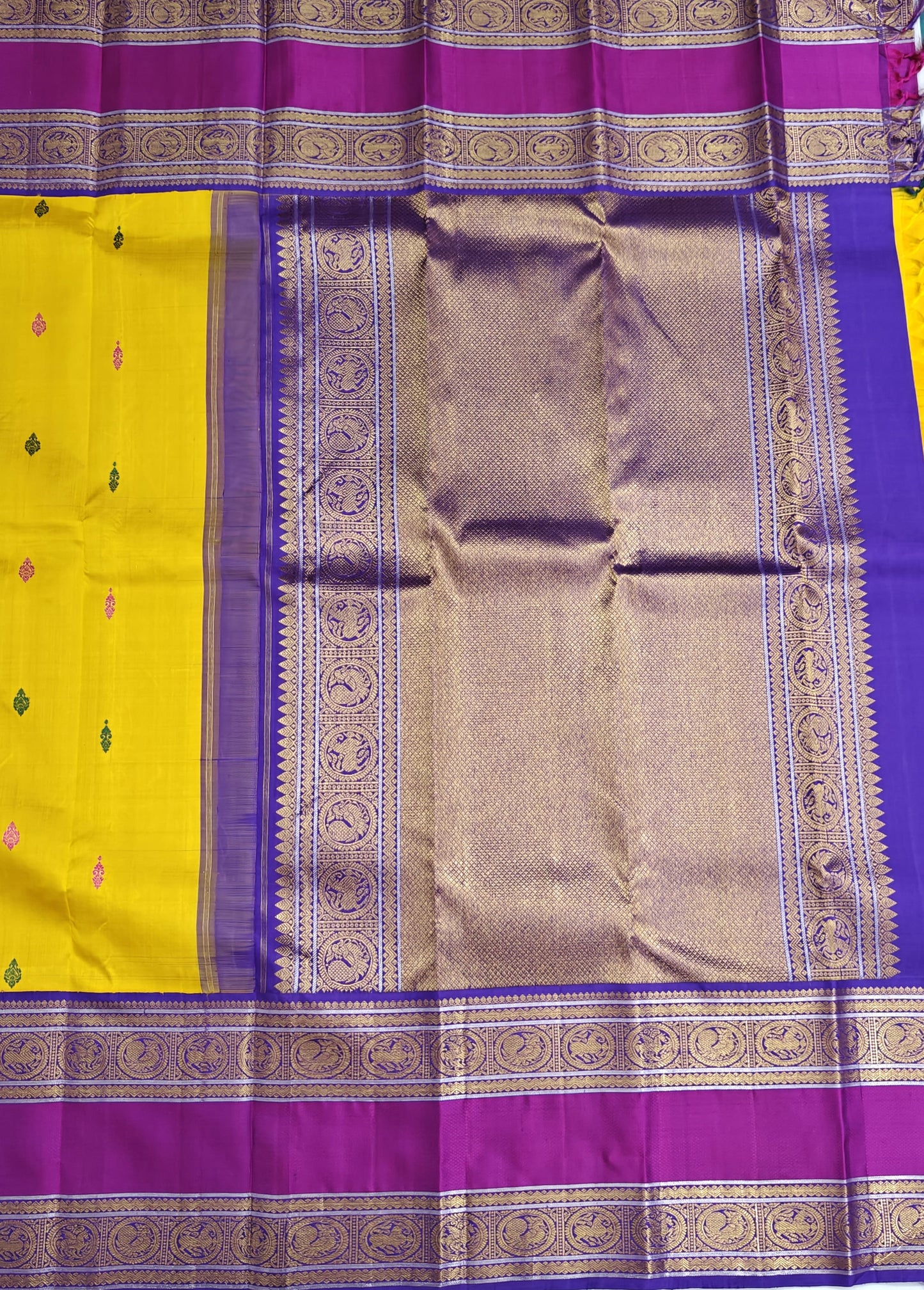 Bright Yellow Korvai Silk Saree