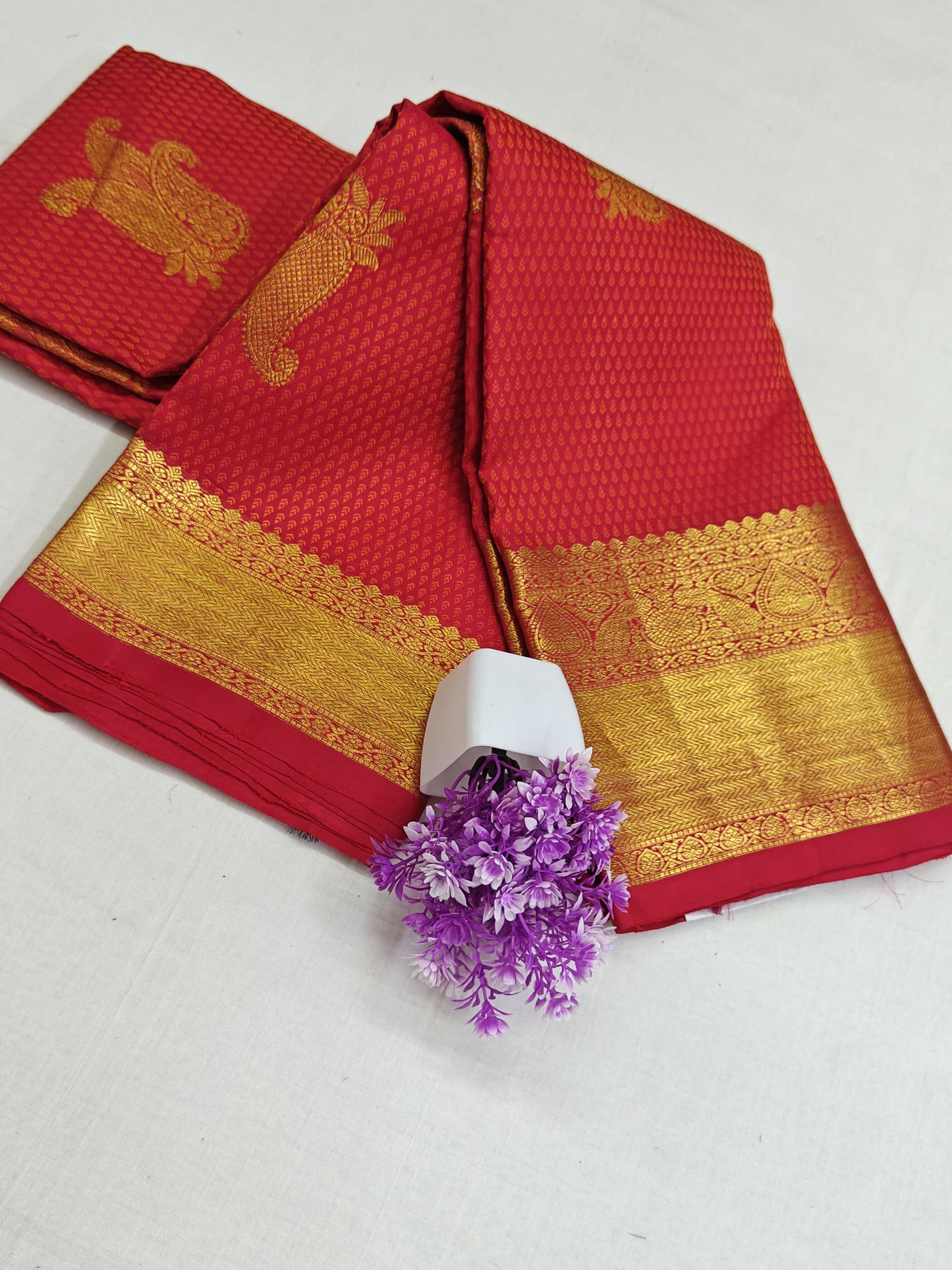 Bright Red Bridal Silk Saree with Gold Border