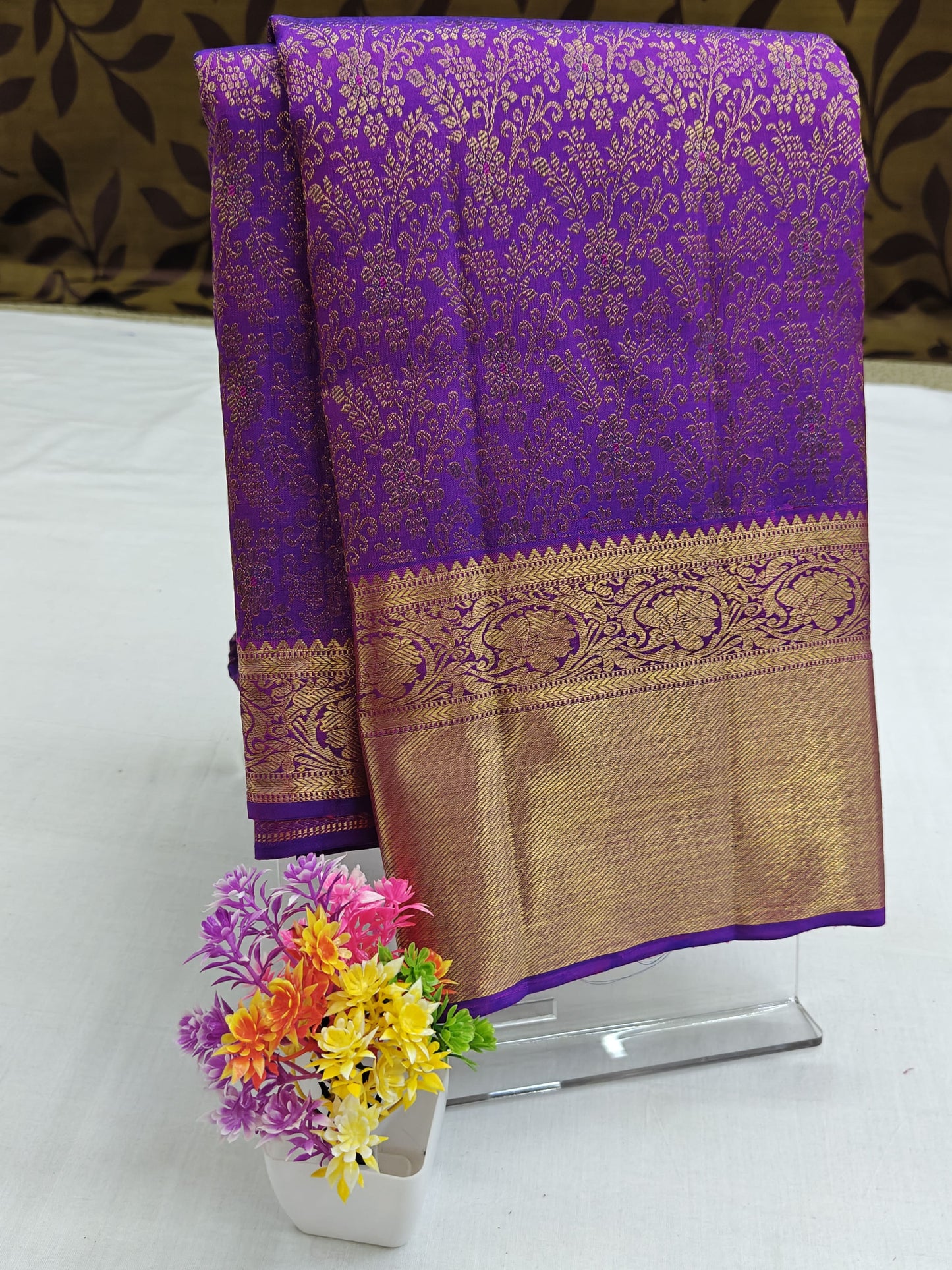Royal Purple Pure Bridal Silk Saree with Gold Border