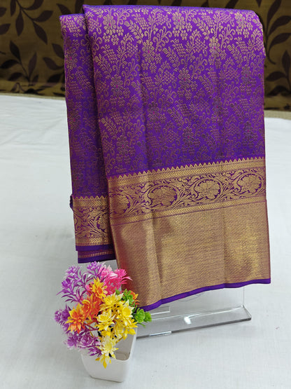 Royal Purple Pure Bridal Silk Saree with Gold Border