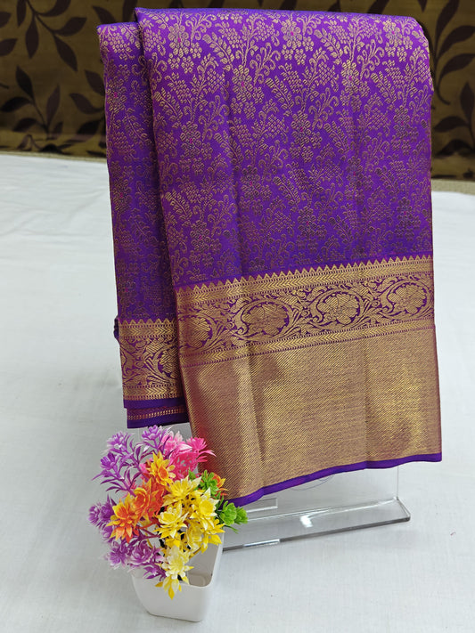 Royal Purple Pure Bridal Silk Saree with Gold Border