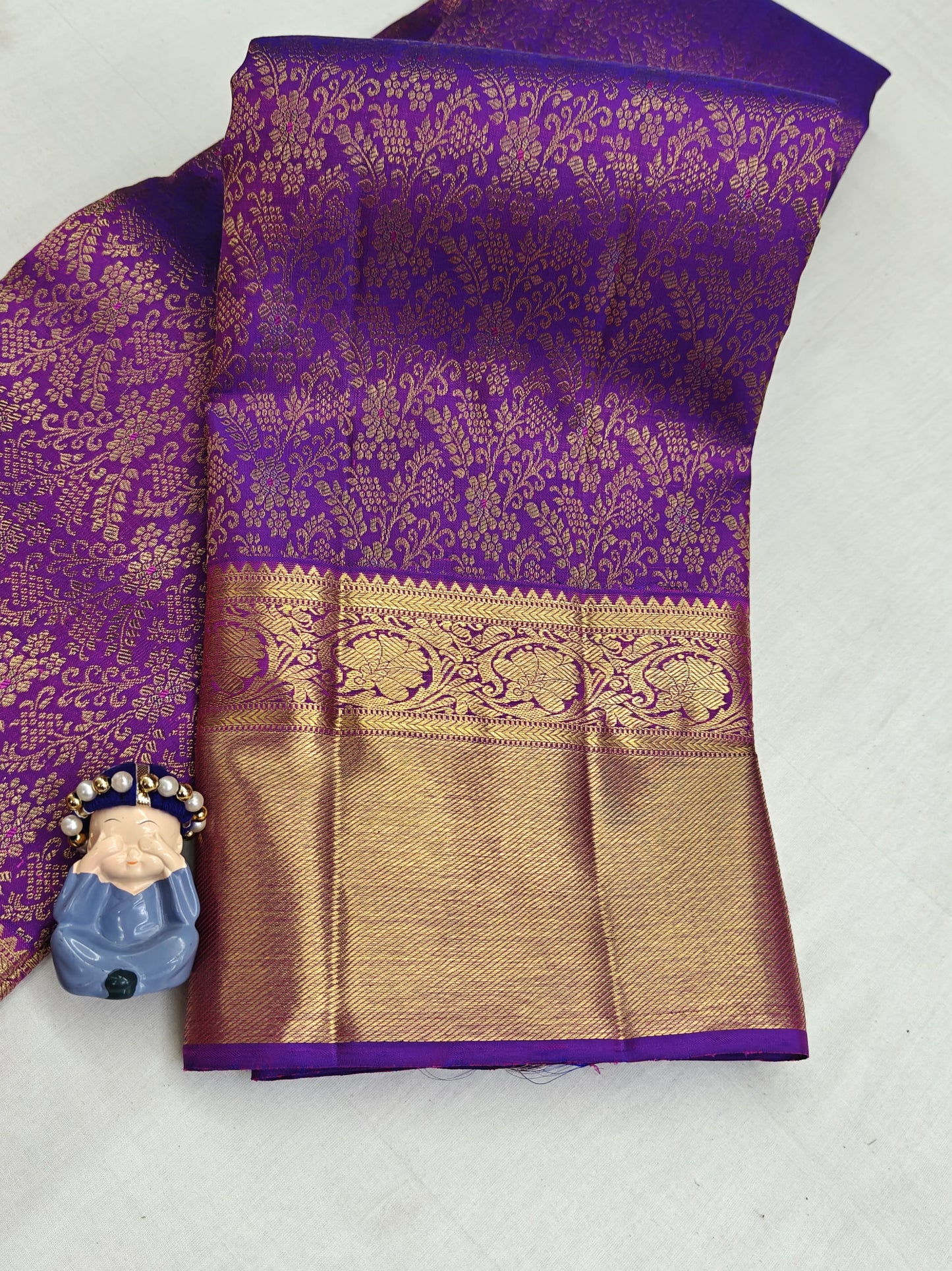 Royal Purple Pure Bridal Silk Saree with Gold Border