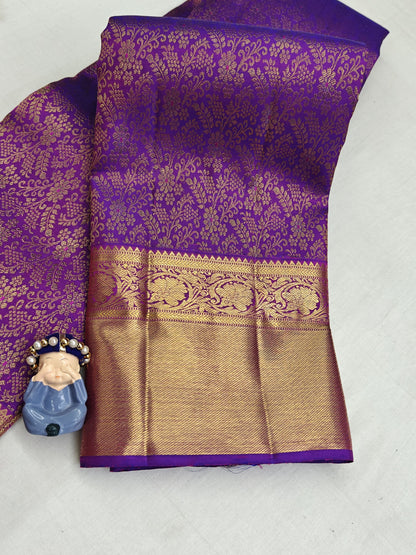 Royal Purple Pure Bridal Silk Saree with Gold Border