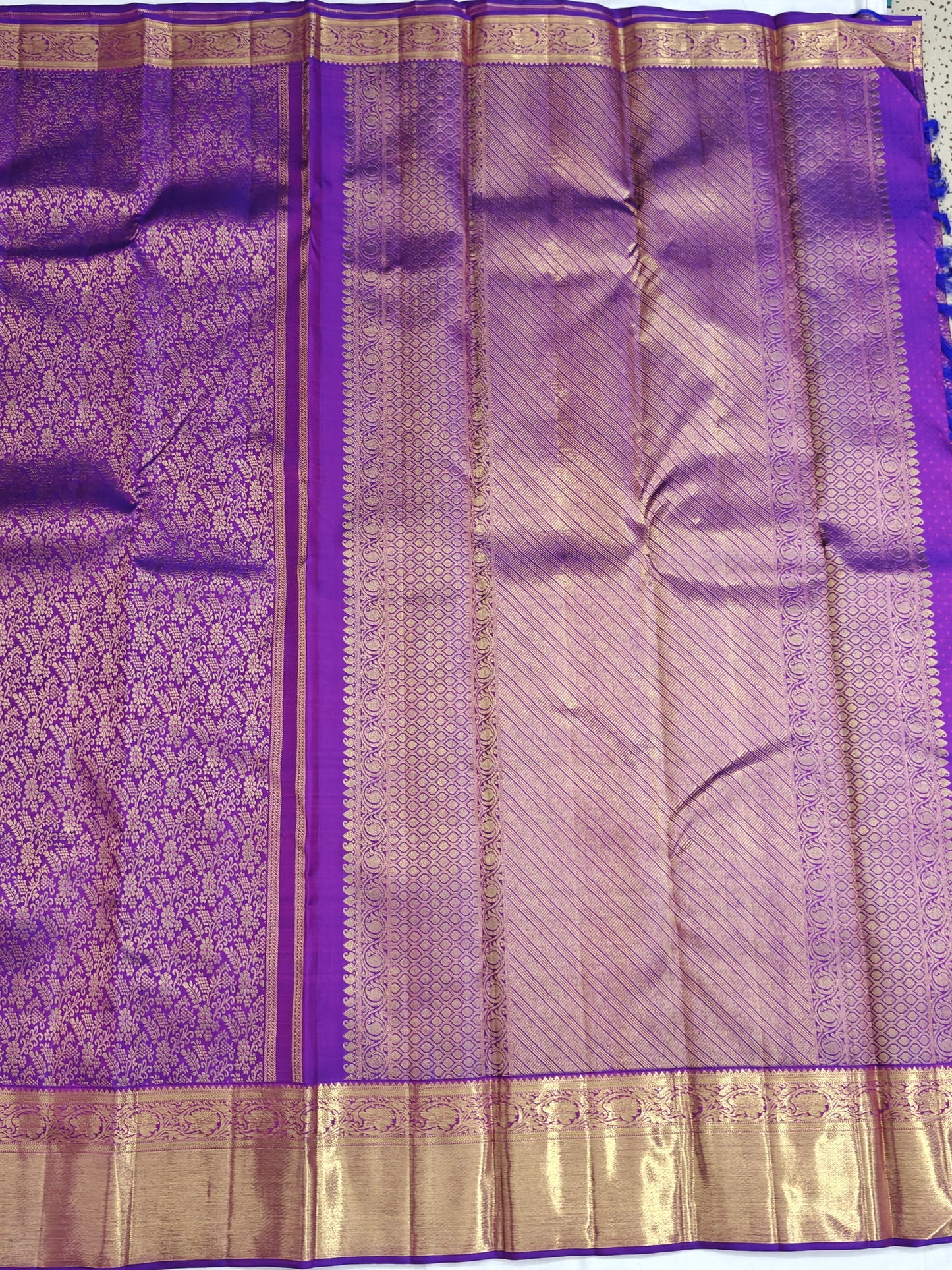 Royal Purple Pure Bridal Silk Saree with Gold Border