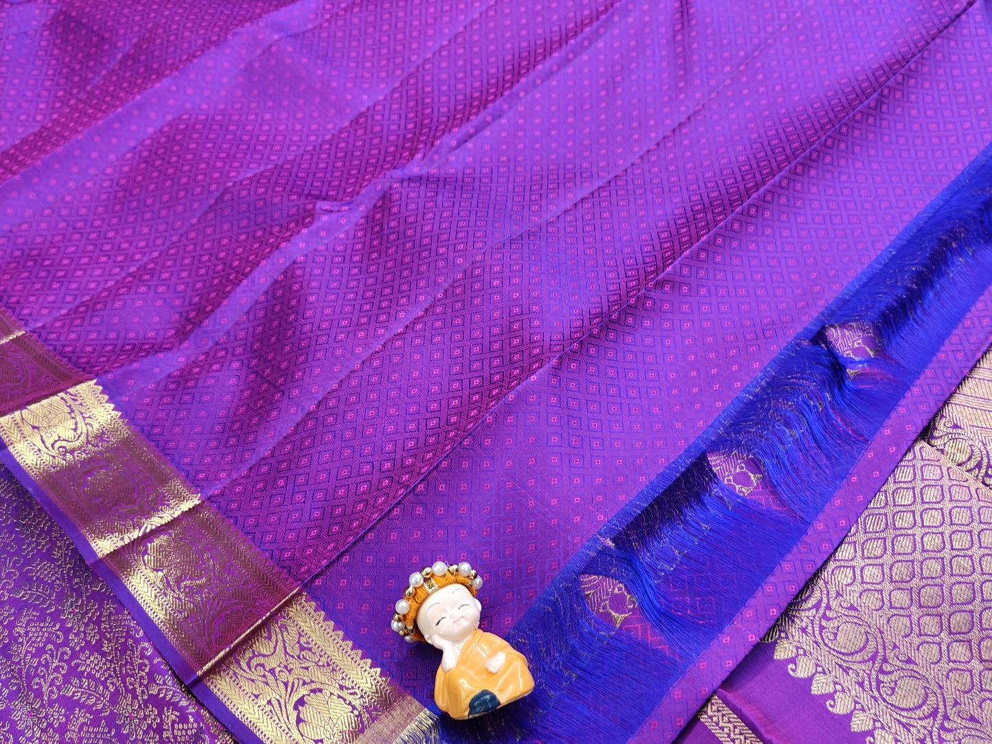 Royal Purple Pure Bridal Silk Saree with Gold Border
