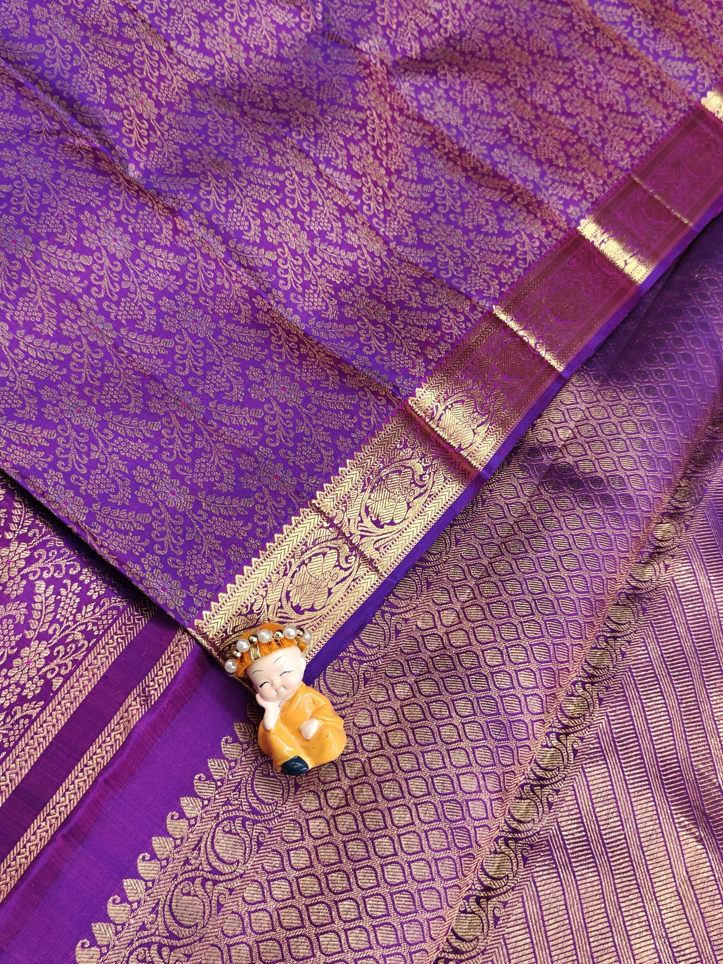 Royal Purple Pure Bridal Silk Saree with Gold Border